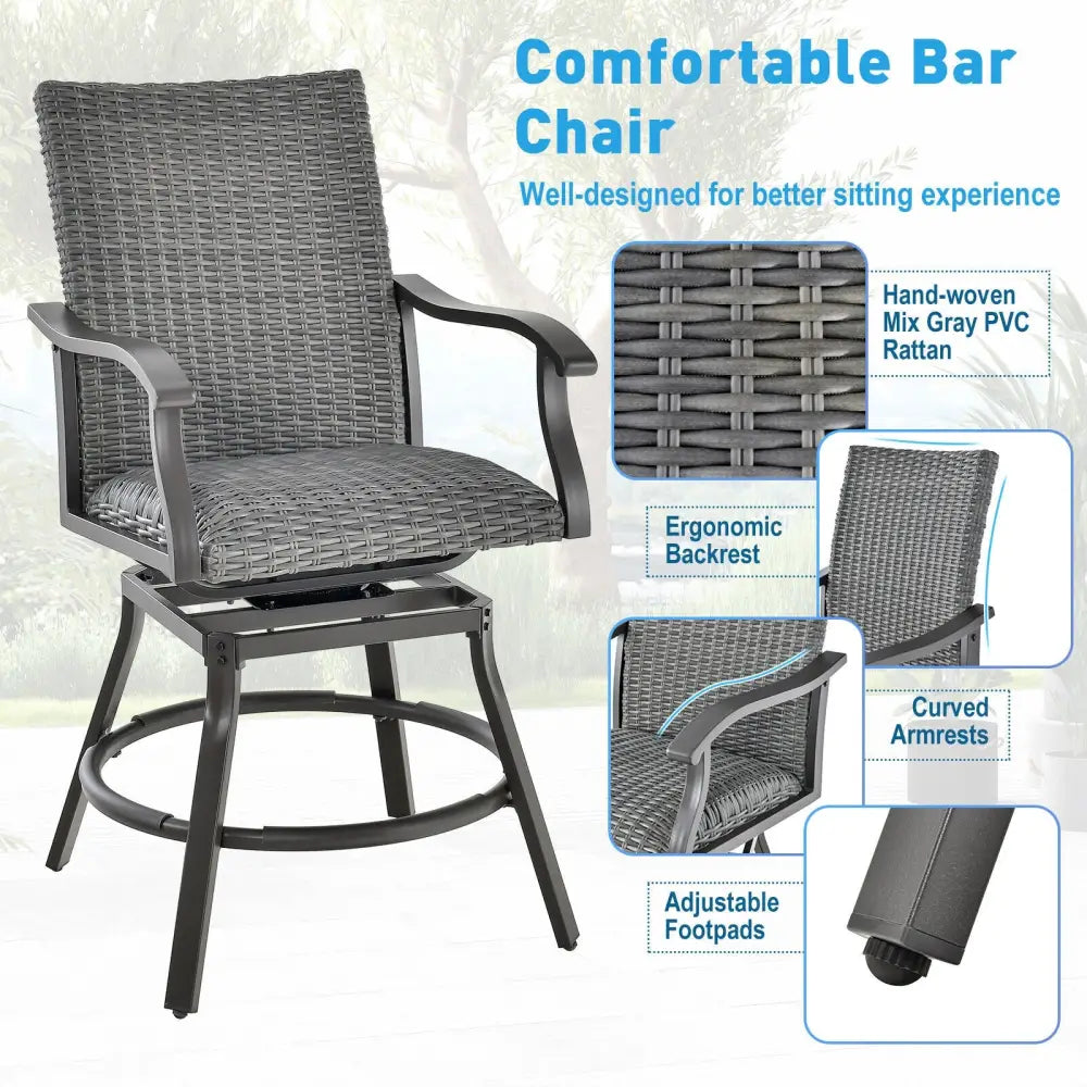 2 Pieces Patio Swivel Bar Chair Set with Quick Dry 4D Air Fiber Cushion - Black - Patio Bar Furniture