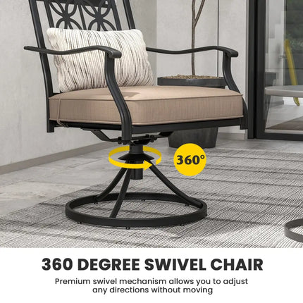 2 Pieces Patio Swivel Dining Chairs with Blossom Pattern Backrest and Cushions-Black - Black - Patio Dining Chairs