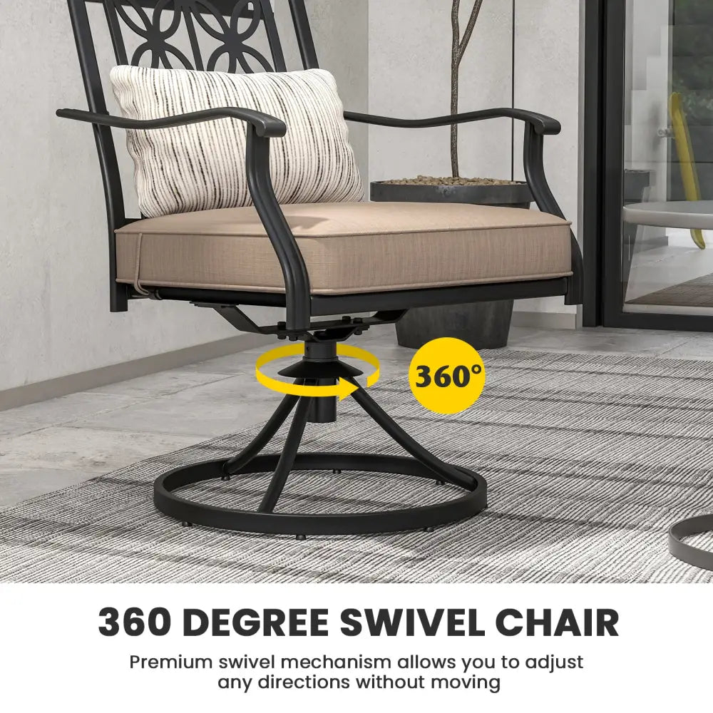 2 Pieces Patio Swivel Dining Chairs with Blossom Pattern Backrest and Cushions-Black - Black - Patio Dining Chairs