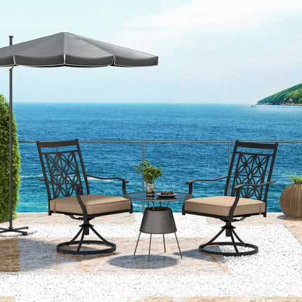 2 Pieces Patio Swivel Dining Chairs with Blossom Pattern Backrest and Cushions-Black - Black - Patio Dining Chairs