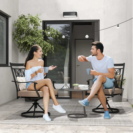 2 Pieces Patio Swivel Dining Chairs with Blossom Pattern Backrest and Cushions-Black - Black - Patio Dining Chairs