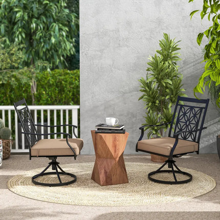 2 Pieces Patio Swivel Dining Chairs with Blossom Pattern Backrest and Cushions-Black - Black - Patio Dining Chairs