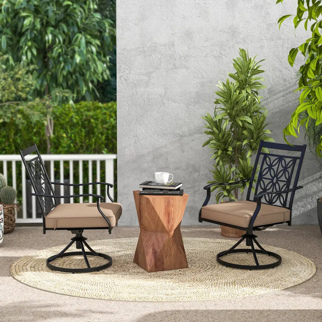 2 Pieces Patio Swivel Dining Chairs with Blossom Pattern Backrest and Cushions-Black - Black - Patio Dining Chairs