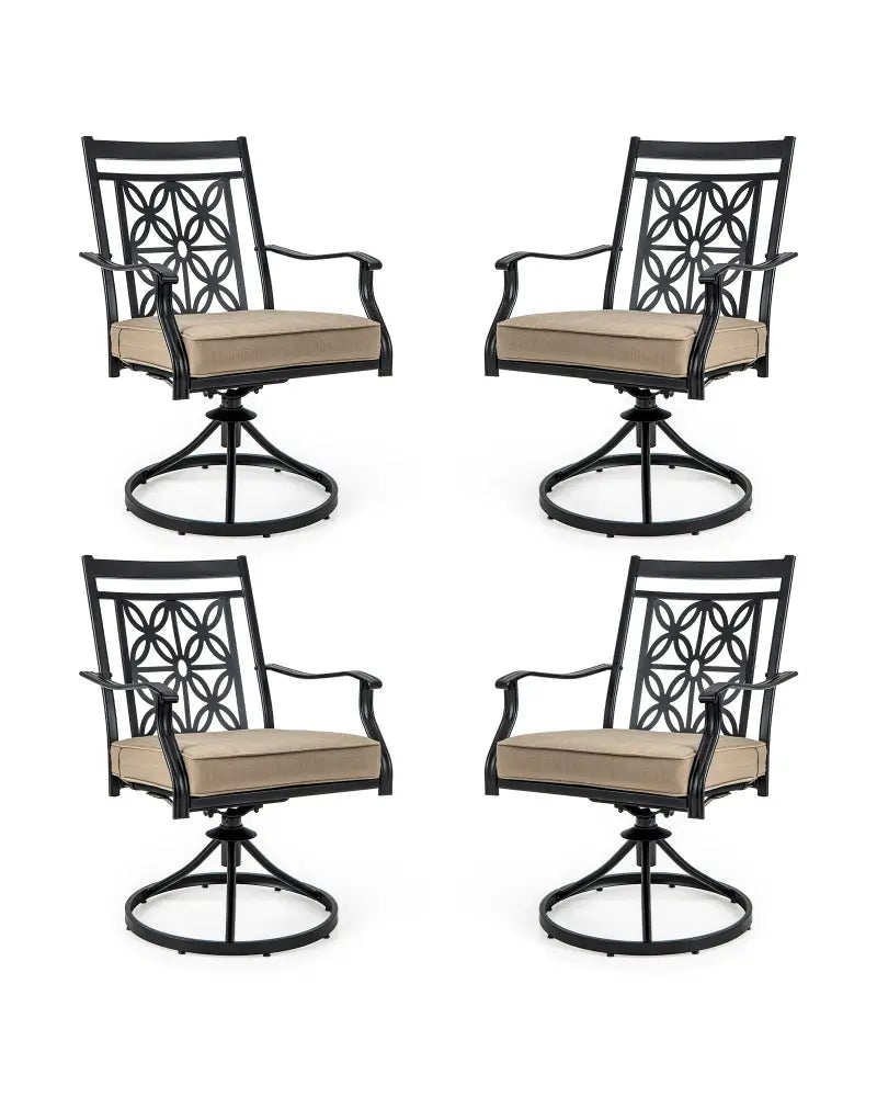 2 Pieces Patio Swivel Dining Chairs with Blossom Pattern Backrest and Cushions-Black - Black - Patio Dining Chairs
