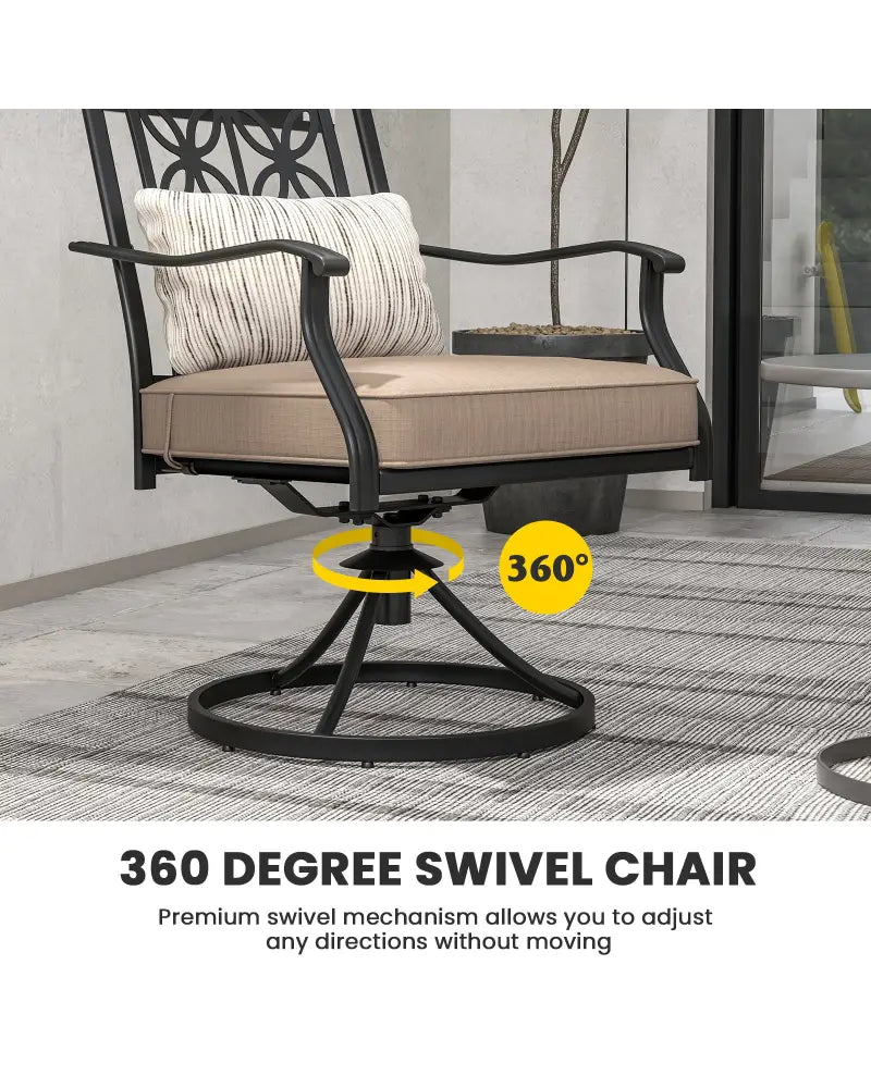 2 Pieces Patio Swivel Dining Chairs with Blossom Pattern Backrest and Cushions-Black - Black - Patio Dining Chairs