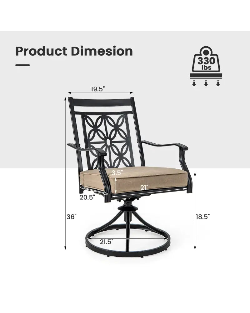 2 Pieces Patio Swivel Dining Chairs with Blossom Pattern Backrest and Cushions-Black - Black - Patio Dining Chairs