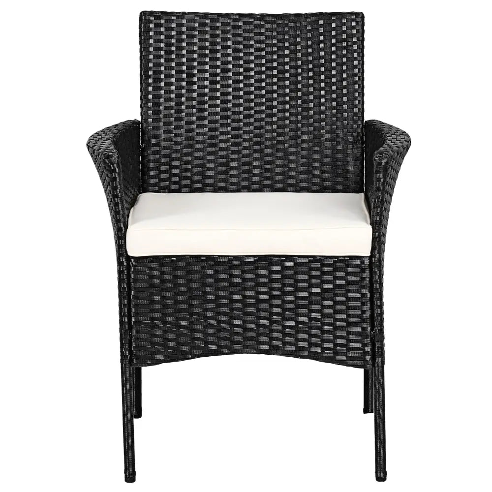 2 Pieces Patio Wicker Chairs with Cozy Seat Cushions - Black - Patio Dining Chairs