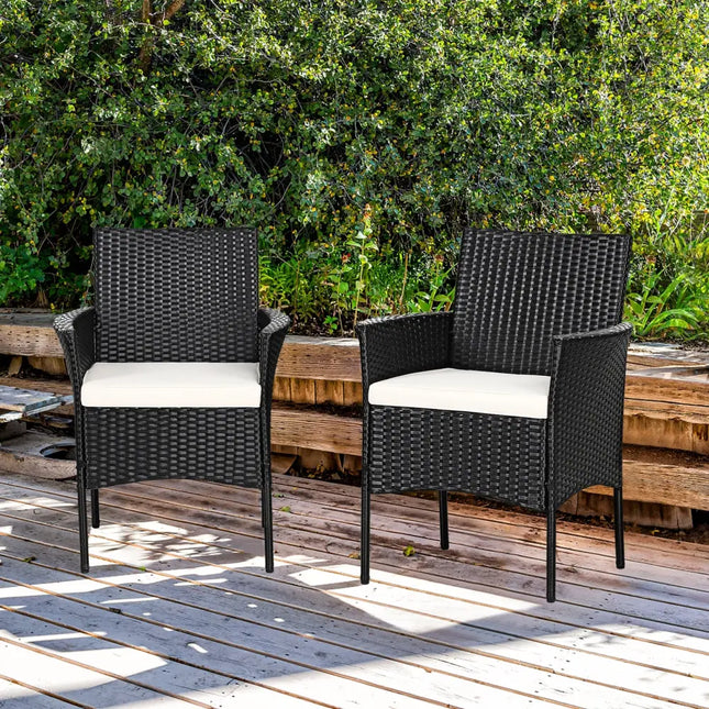 2 Pieces Patio Wicker Chairs with Cozy Seat Cushions - Black - Patio Dining Chairs