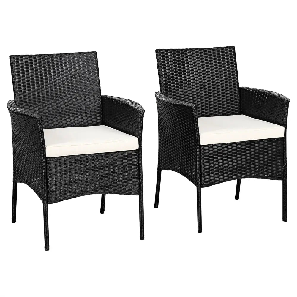 2 Pieces Patio Wicker Chairs with Cozy Seat Cushions - Black - Patio Dining Chairs