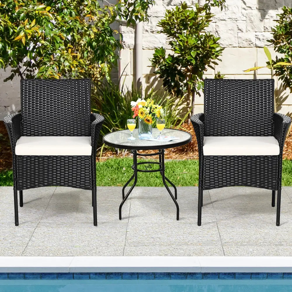 2 Pieces Patio Wicker Chairs with Cozy Seat Cushions - Black - Patio Dining Chairs