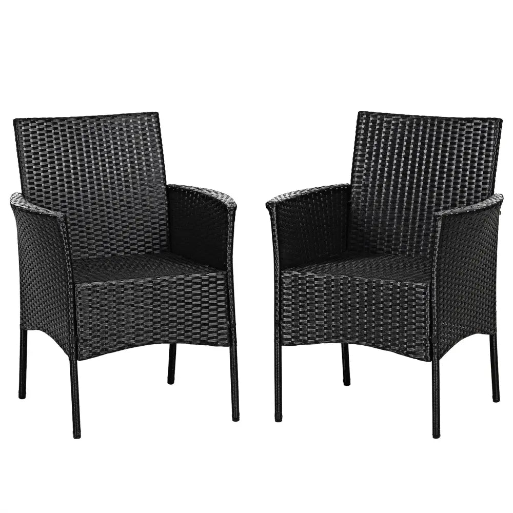 2 Pieces Patio Wicker Chairs with Cozy Seat Cushions - Black - Patio Dining Chairs