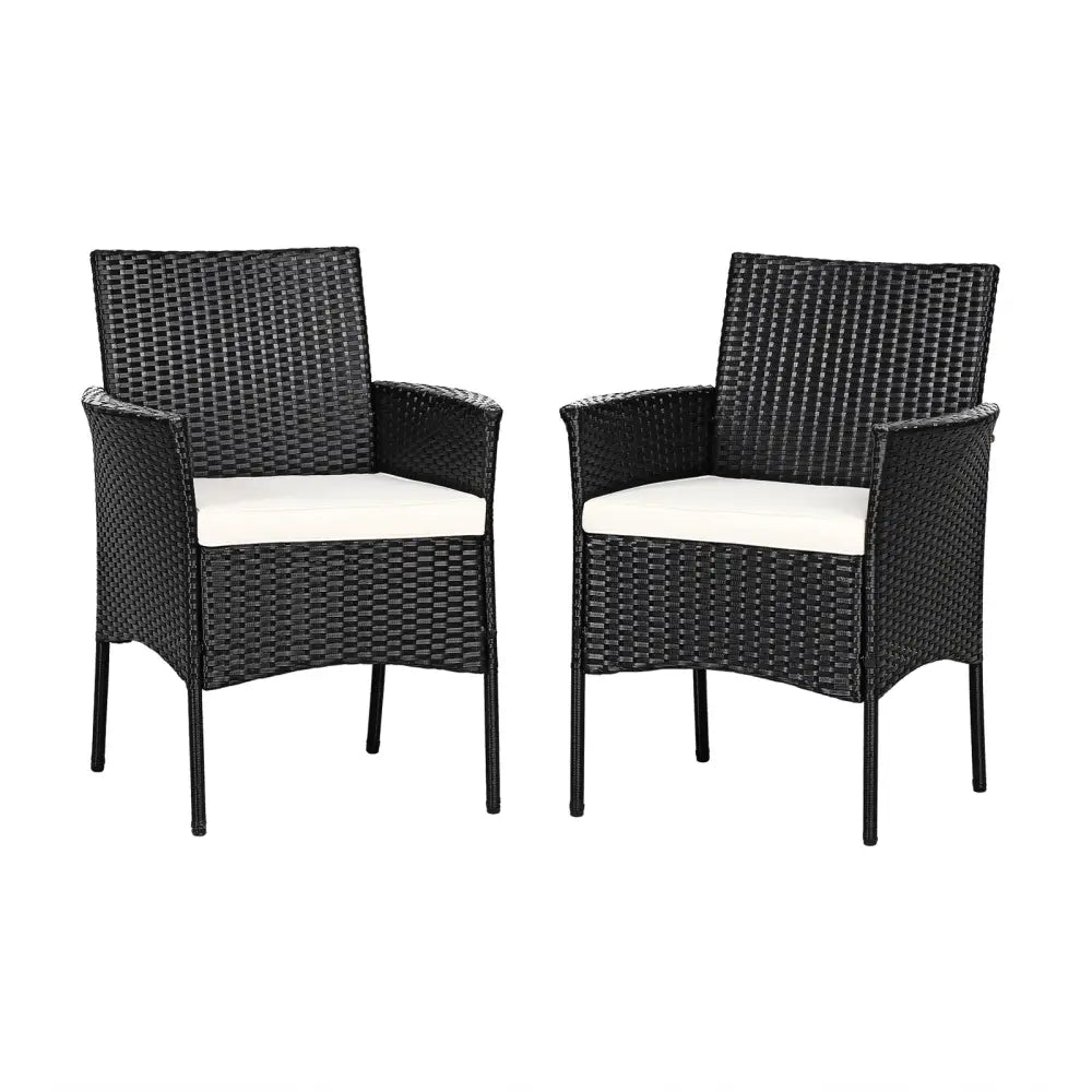 2 Pieces Patio Wicker Chairs with Cozy Seat Cushions - Black - Patio Dining Chairs
