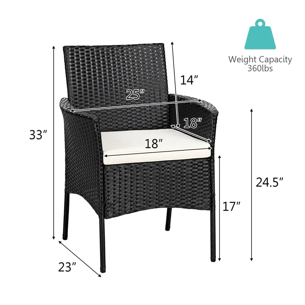 2 Pieces Patio Wicker Chairs with Cozy Seat Cushions - Black - Patio Dining Chairs