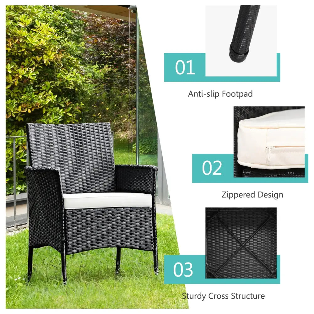 2 Pieces Patio Wicker Chairs with Cozy Seat Cushions - Black - Patio Dining Chairs