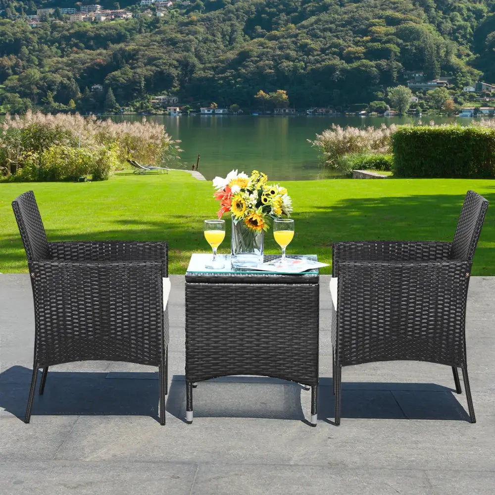 2 Pieces Patio Wicker Chairs with Cozy Seat Cushions - Black - Patio Dining Chairs