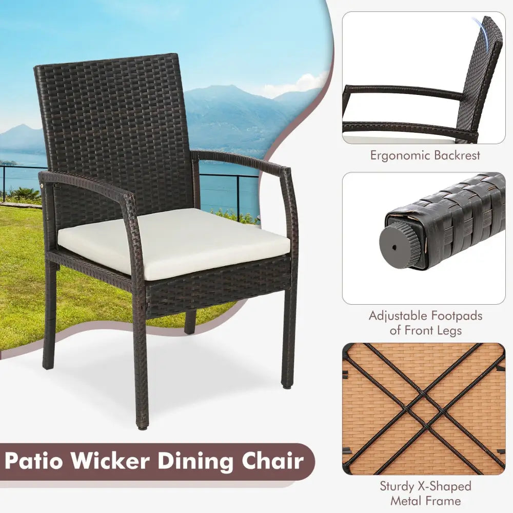 2 Pieces Patio Wicker Dining Armchair Set with Soft Zippered Cushion-Set of 2 - Off White - Patio Dining Chairs