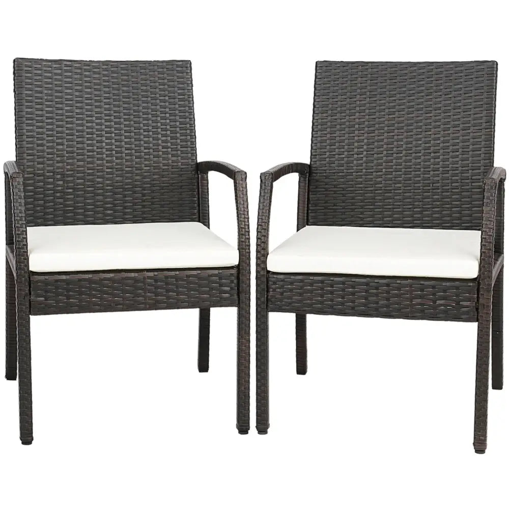 2 Pieces Patio Wicker Dining Armchair Set with Soft Zippered Cushion-Set of 2 - Off White - Patio Dining Chairs