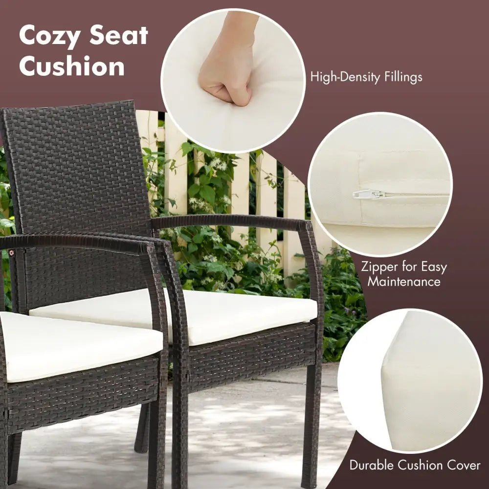 2 Pieces Patio Wicker Dining Armchair Set with Soft Zippered Cushion-Set of 2 - Off White - Patio Dining Chairs