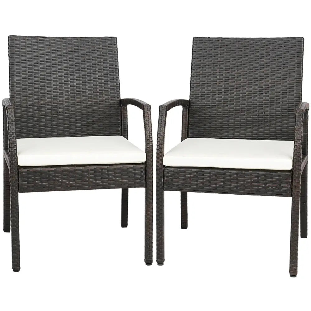 2 Pieces Patio Wicker Dining Armchair Set with Soft Zippered Cushion-Set of 2 - Off White - Patio Dining Chairs