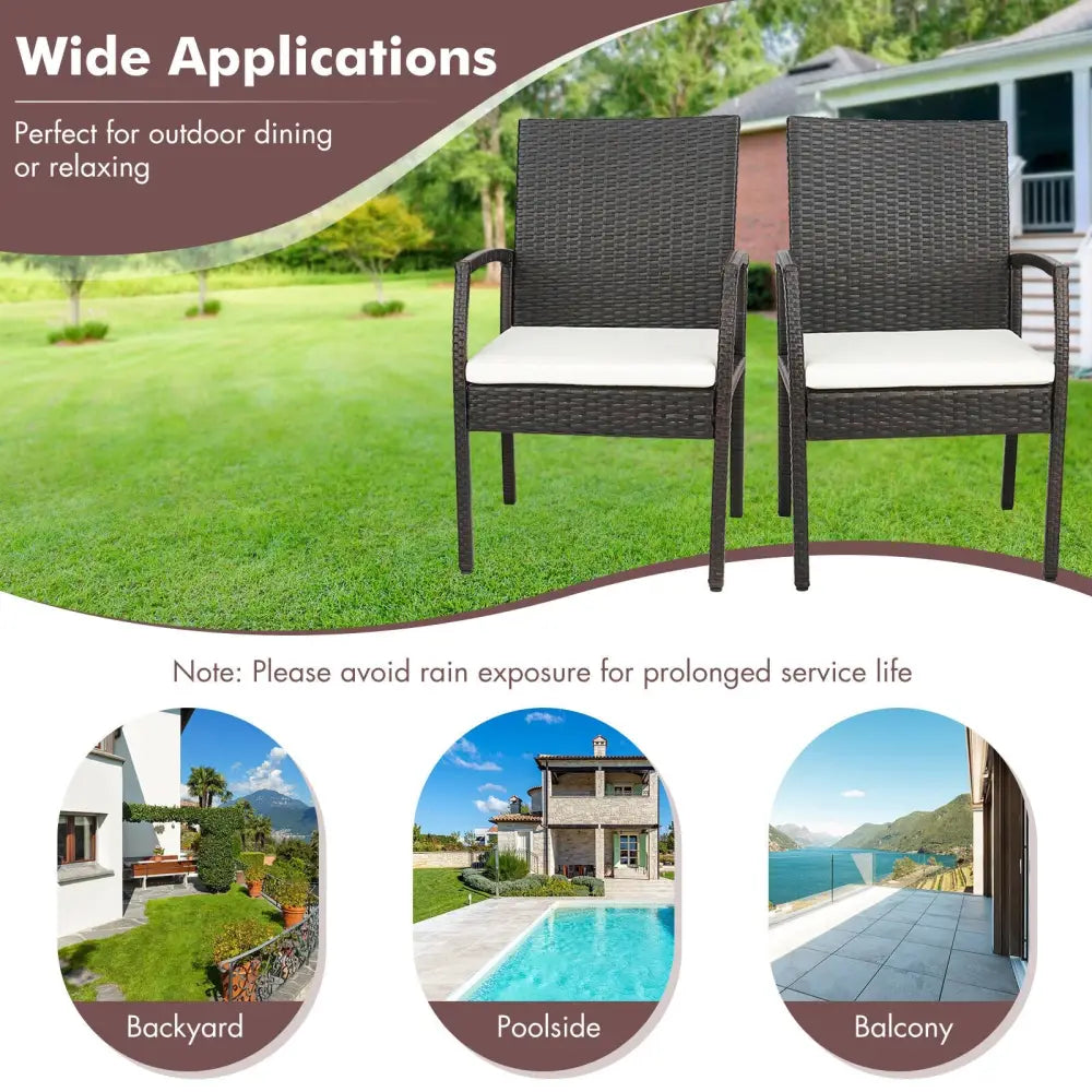2 Pieces Patio Wicker Dining Armchair Set with Soft Zippered Cushion-Set of 2 - Off White - Patio Dining Chairs
