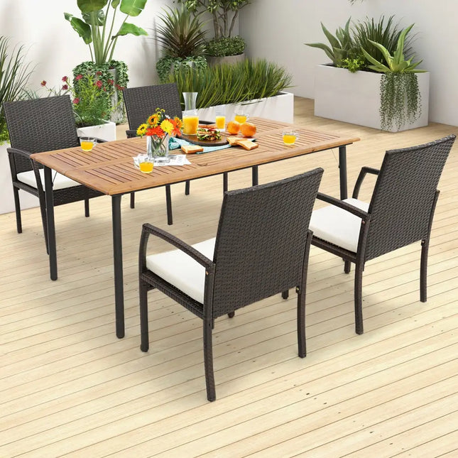 2 Pieces Patio Wicker Dining Armchair Set with Soft Zippered Cushion-Set of 2 - Off White - Patio Dining Chairs