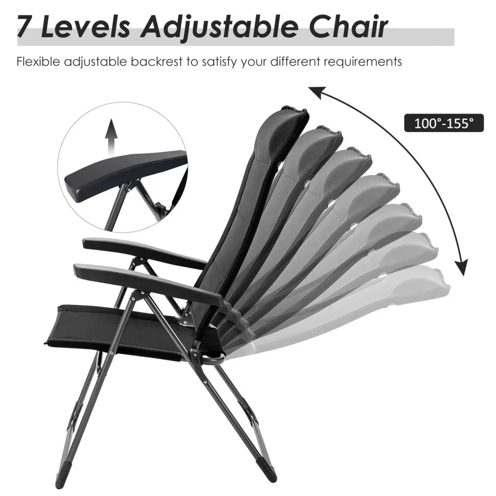 2 Pieces Portable Patio Folding Dining Chairs with Headrest Adjust for Camping -Black - Black - Patio Dining Chairs