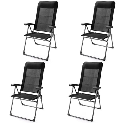 2 Pieces Portable Patio Folding Dining Chairs with Headrest Adjust for Camping -Black - Black - Patio Dining Chairs