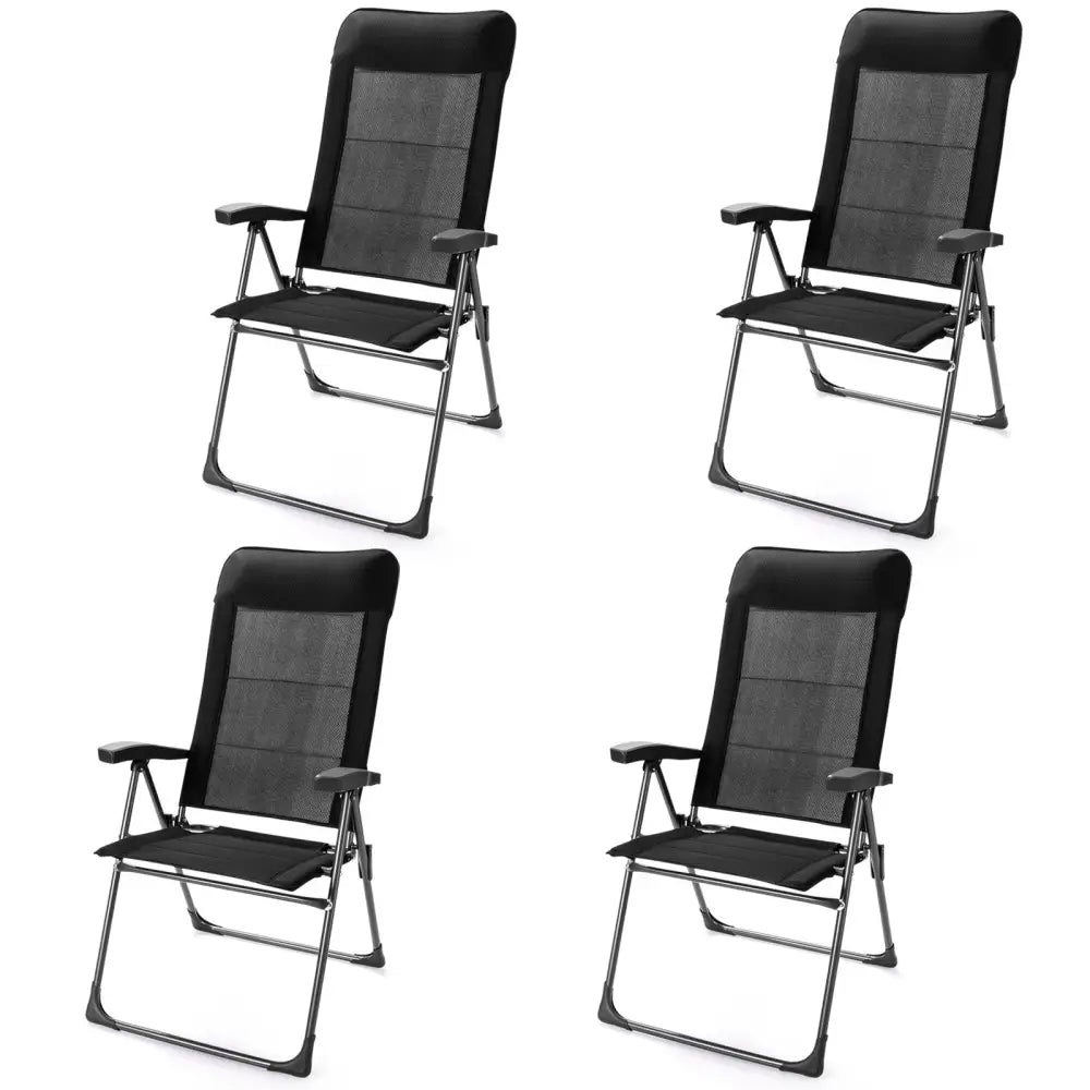 2 Pieces Portable Patio Folding Dining Chairs with Headrest Adjust for Camping -Black - Black - Patio Dining Chairs