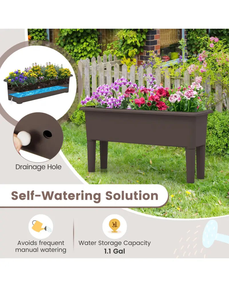 2 Pieces Raised Garden Beds Self-Watering Planter Box with Detachable Legs and Drainage Hole-Coffee - Coffee - Raised