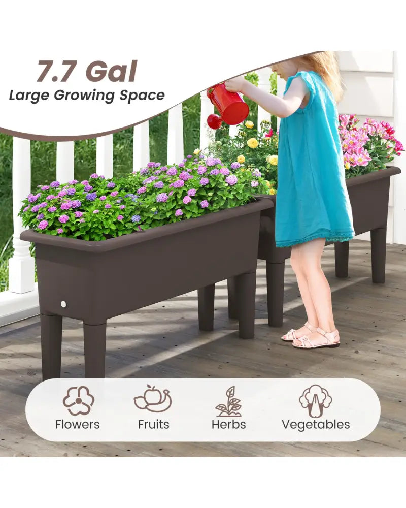 2 Pieces Raised Garden Beds Self-Watering Planter Box with Detachable Legs and Drainage Hole-Coffee - Coffee - Raised