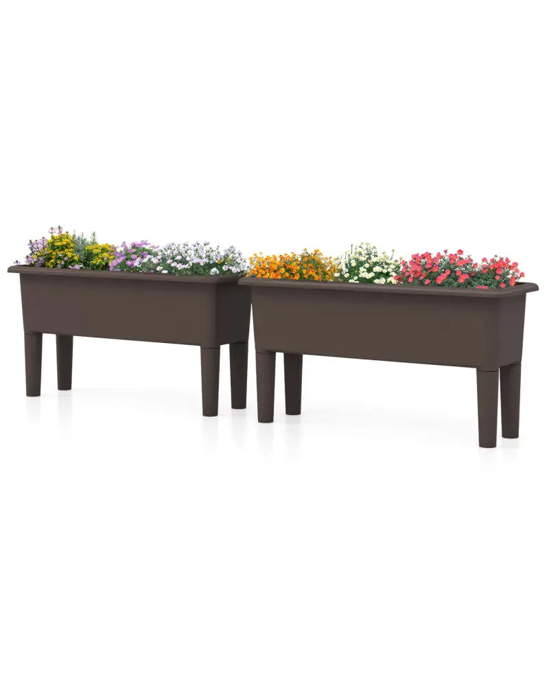 2 Pieces Raised Garden Beds Self-Watering Planter Box with Detachable Legs and Drainage Hole-Coffee - Coffee - Raised