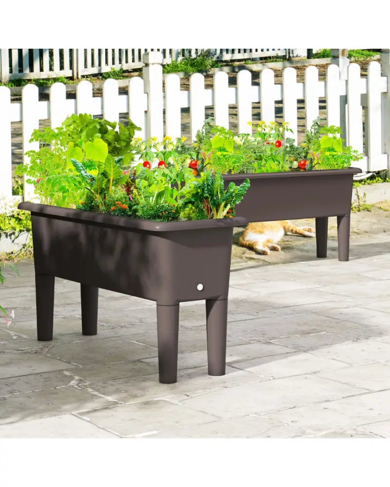 2 Pieces Raised Garden Beds Self-Watering Planter Box with Detachable Legs and Drainage Hole-Coffee - Coffee - Raised
