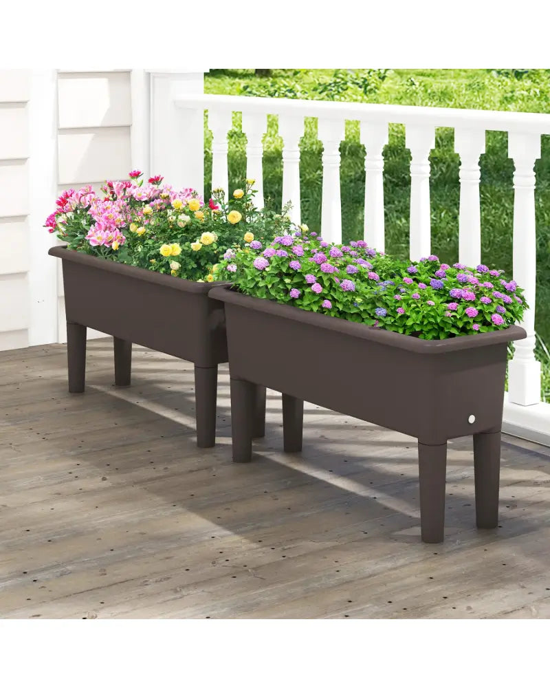 2 Pieces Raised Garden Beds Self-Watering Planter Box with Detachable Legs and Drainage Hole-Coffee - Coffee - Raised