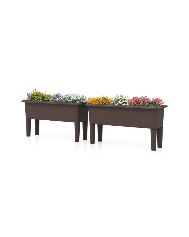 2 Pieces Raised Garden Beds Self-Watering Planter Box with Detachable Legs and Drainage Hole-Coffee - Coffee - Raised
