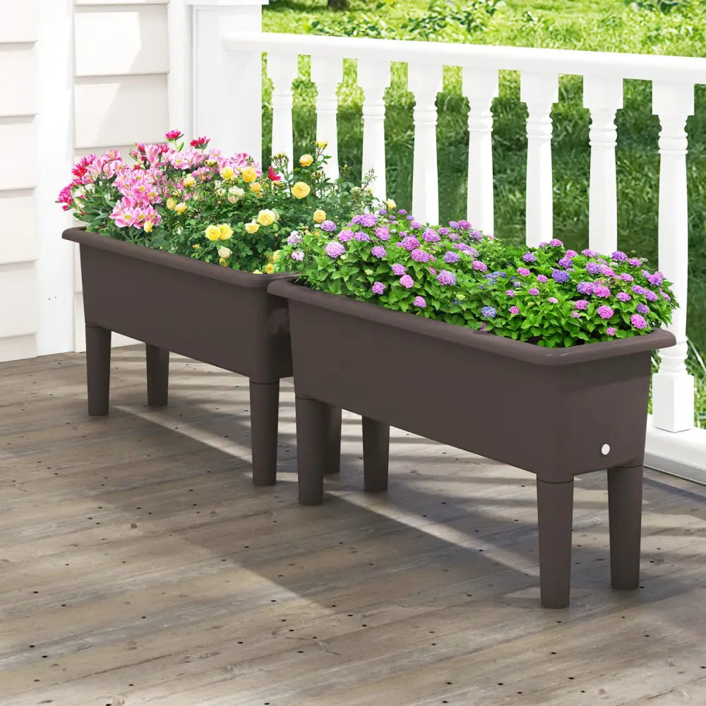 2 Pieces Raised Garden Beds Self-Watering Planter Box with Detachable Legs and Drainage Hole-Coffee - Coffee - Raised