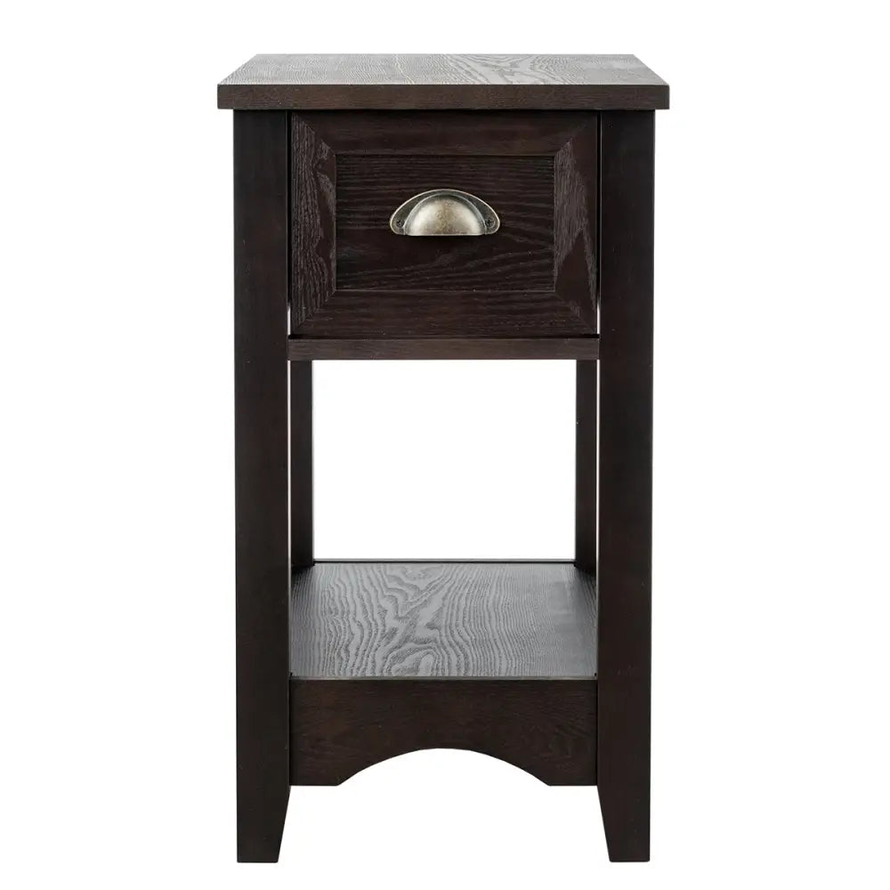 2 Pieces Retro Narrow Tiered End Table with Drawer and Storing Shelf-Brown - Brown - End & Side Tables