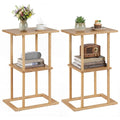 2 Pieces Side Table with Storage Shelves and Bamboo Construction-Natural Costway