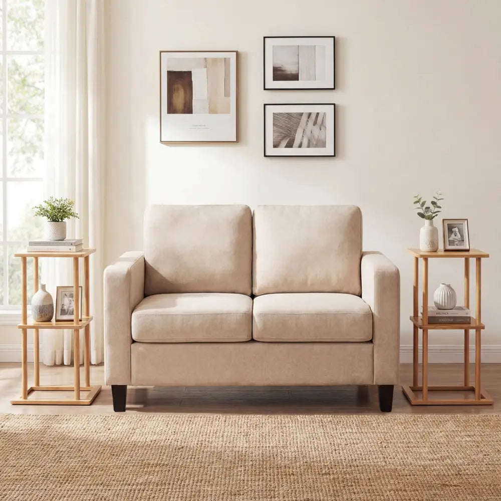2 Pieces Side Table with Storage Shelves and Bamboo Construction-Natural - Natural - End & Side Tables