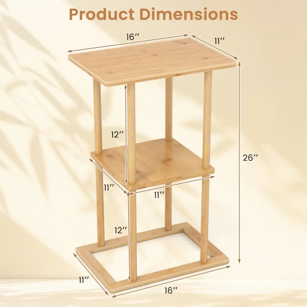 2 Pieces Side Table with Storage Shelves and Bamboo Construction-Natural - Natural - End & Side Tables