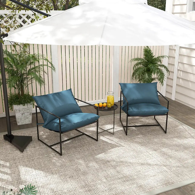 2 Pieces Sling Accent Chair Leisure Chair with Weatherproof Seat Fabric Indoor Outdoor-Navy - Navy - Patio Dining Chairs