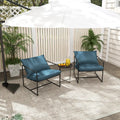 2 Pieces Sling Accent Chair Leisure Chair with Weatherproof Seat Fabric Indoor Outdoor-Navy - Navy - Patio Dining Chairs