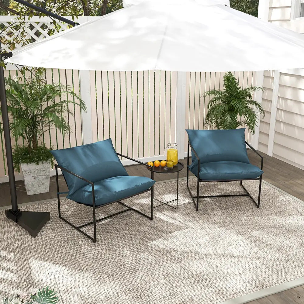 2 Pieces Sling Accent Chair Leisure Chair with Weatherproof Seat Fabric Indoor Outdoor-Navy - Navy - Patio Dining Chairs
