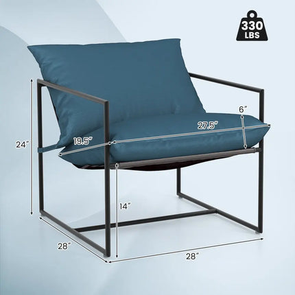 2 Pieces Sling Accent Chair Leisure Chair with Weatherproof Seat Fabric Indoor Outdoor-Navy - Navy - Patio Dining Chairs