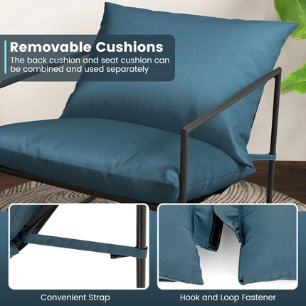2 Pieces Sling Accent Chair Leisure Chair with Weatherproof Seat Fabric Indoor Outdoor-Navy - Navy - Patio Dining Chairs