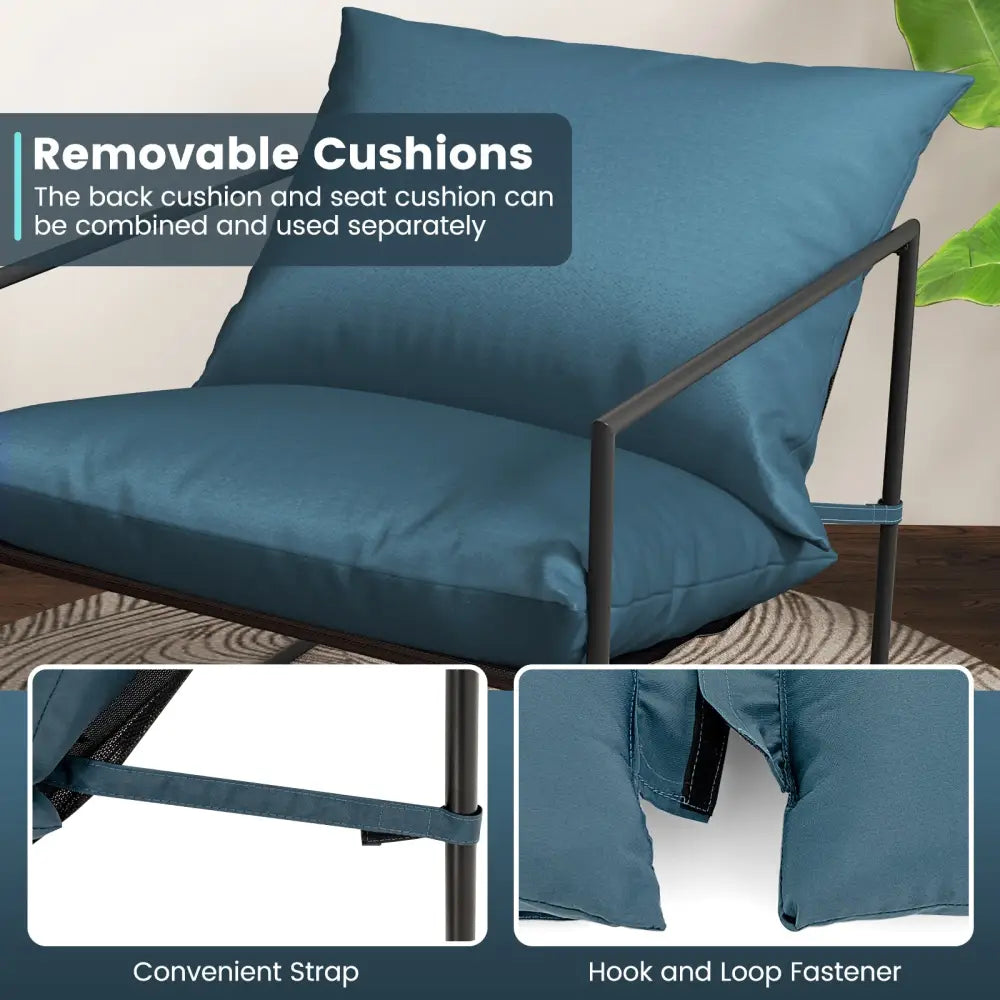 2 Pieces Sling Accent Chair Leisure Chair with Weatherproof Seat Fabric Indoor Outdoor-Navy - Navy - Patio Dining Chairs