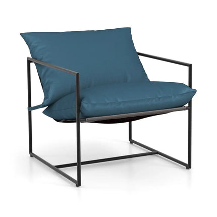 2 Pieces Sling Accent Chair Leisure Chair with Weatherproof Seat Fabric Indoor Outdoor-Navy - Navy - Patio Dining Chairs