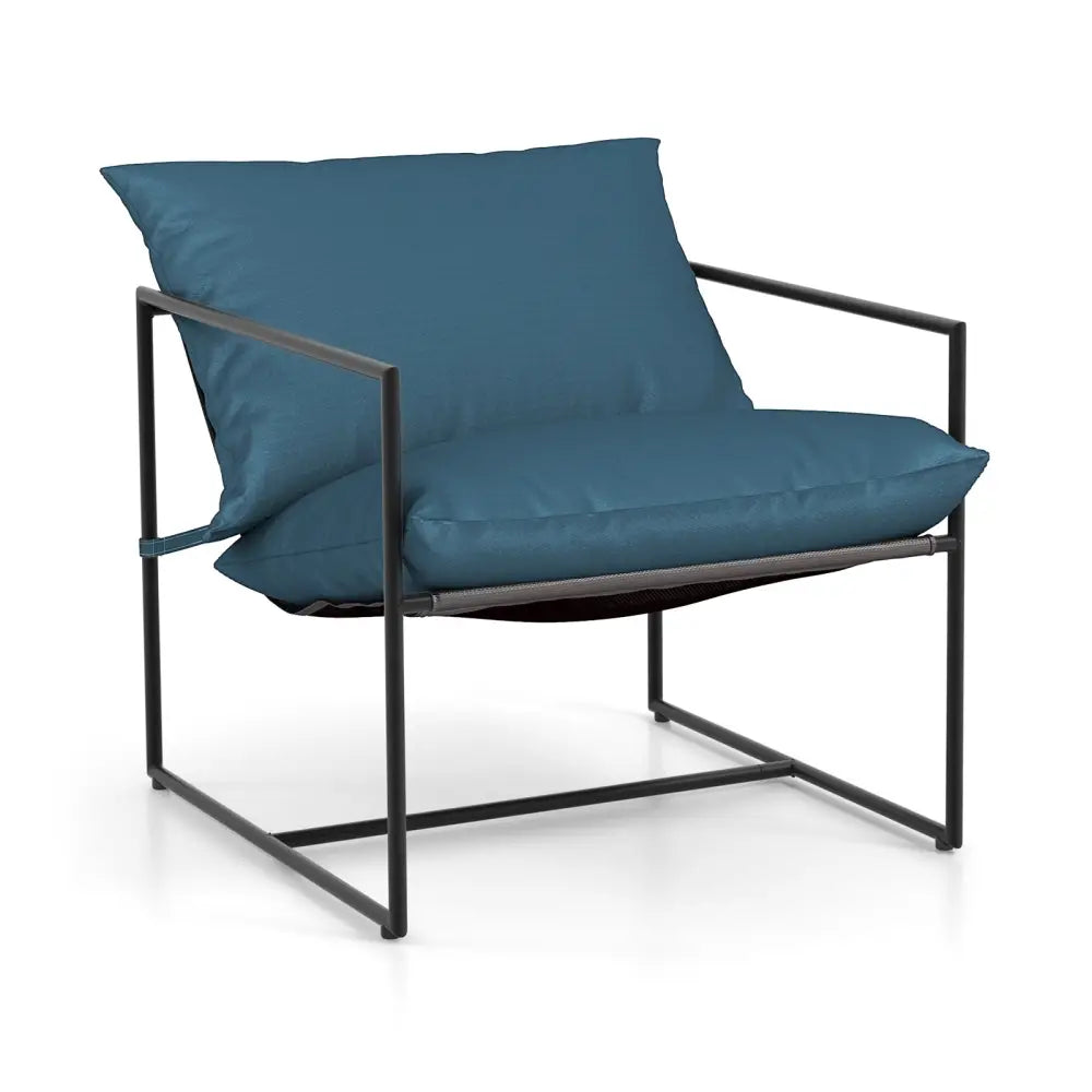 2 Pieces Sling Accent Chair Leisure Chair with Weatherproof Seat Fabric Indoor Outdoor-Navy - Navy - Patio Dining Chairs