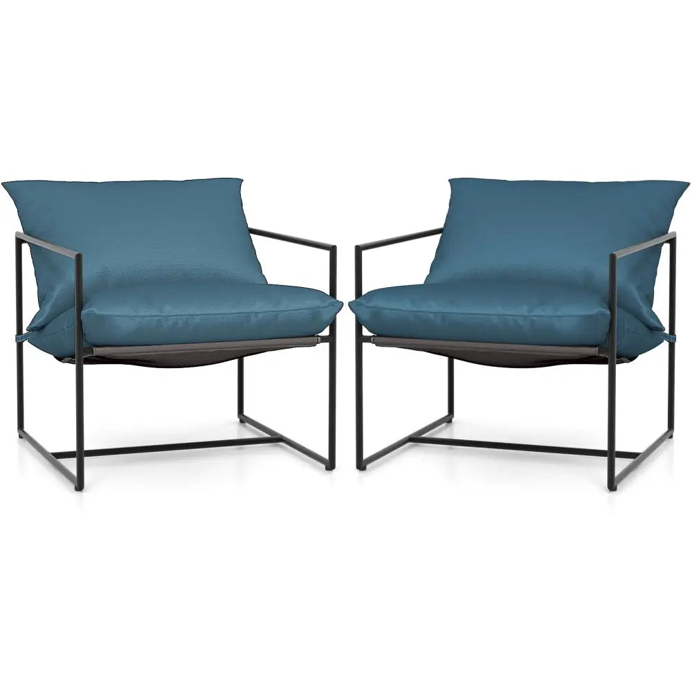 2 Pieces Sling Accent Chair Leisure Chair with Weatherproof Seat Fabric Indoor Outdoor-Navy - Navy - Patio Dining Chairs