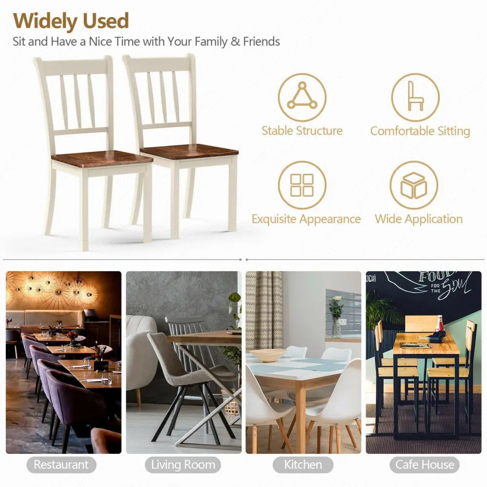 2 Pieces Solid Whitesburg Spindle Back Wood Dining Chairs - White - Oasis Home Essentials