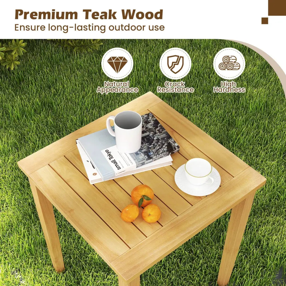 2 Pieces Space Saving Design Teak Wood Outdoor Patio Nesting Table - Natural - Patio Coffee Tables
